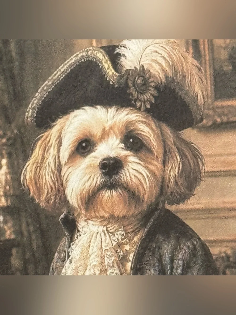 Regency Dog Portrait Framed Art Aristocratic Puppy Vintage Style Tabletop Decor